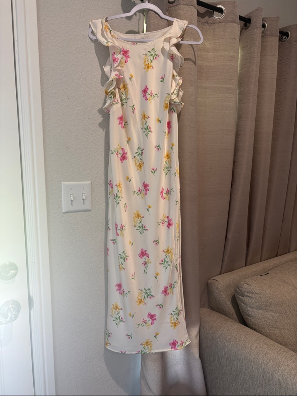 a new day Cream Floral Ruffle Maxi Dress with Pink & Yellow Flowers